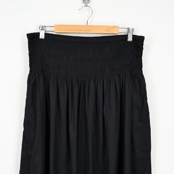 Madewell Smocked Waist Poplin Midi Skirt Black Size XL NWT - Picture 3 of 8